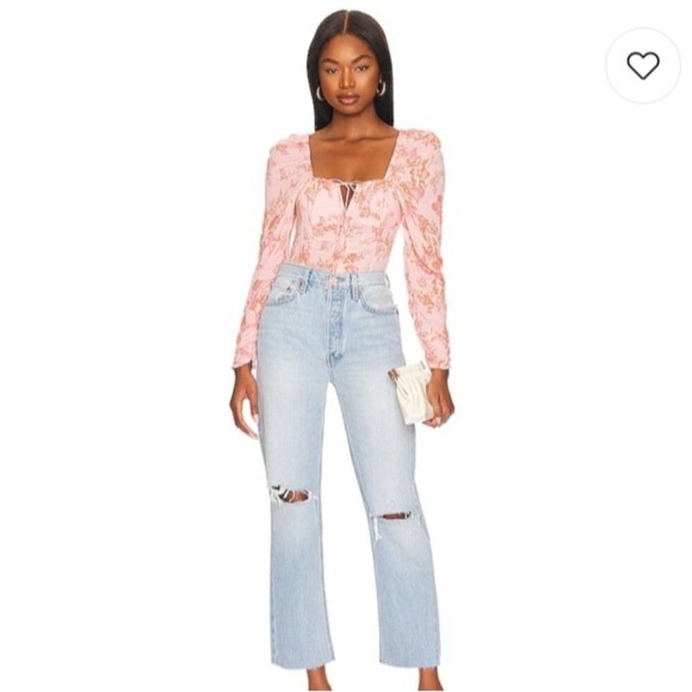 Free People Hilary Printed Top in pink combo size M